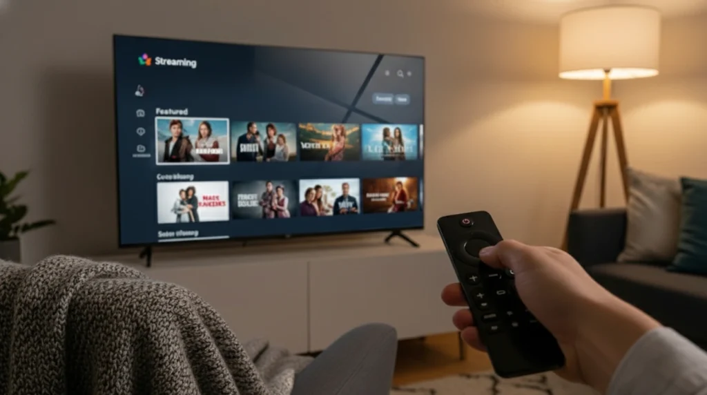 Un hombre navega en una plataforma de streaming con su televisión conectada al wifi.