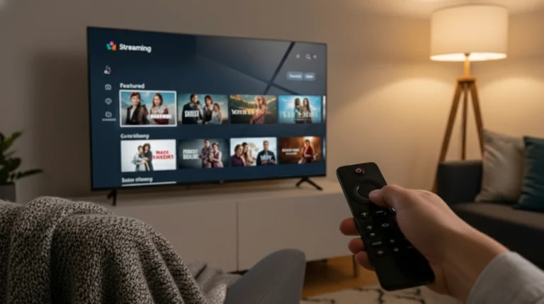 Un hombre navega en una plataforma de streaming con su televisión conectada al wifi.