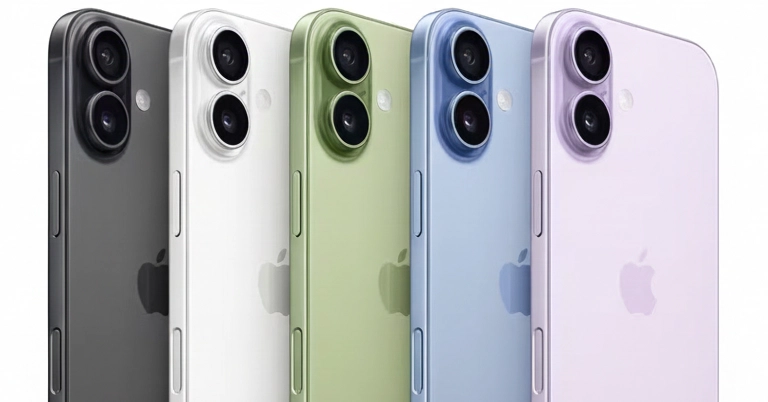 Los 5 colores del nuevo iPhone 17: Medianoche (negro), Starlight (blanco/plata), Azul Celeste y un tono Coral.